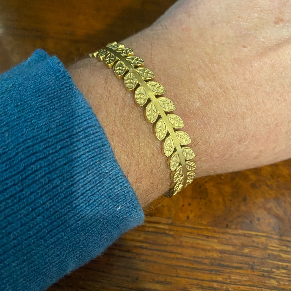 Gold Tone Leaf Cuff Bracelet